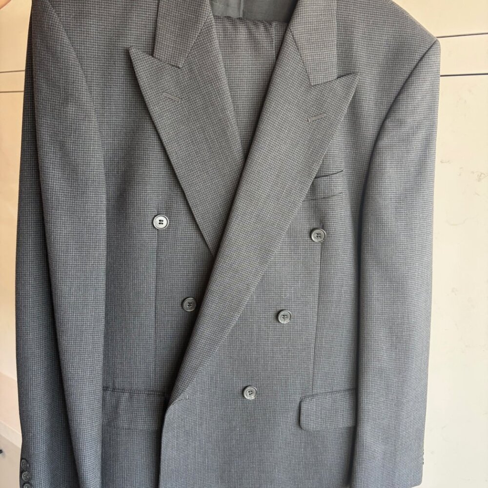 Marks & Spencer Double Breasted Gray Suit 42R + 2 Pants Wool Blend